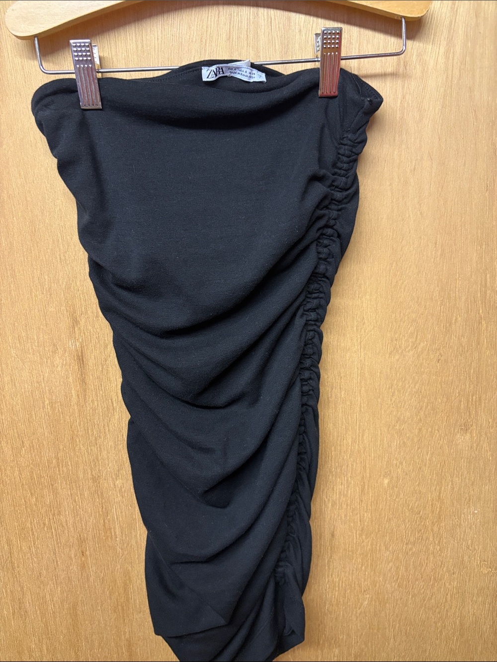 Zara Black Ruched Pencil Midi Skirt